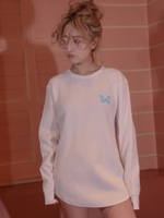 butterflyエンブロイダリーワッフルロングTシャツ/WHT