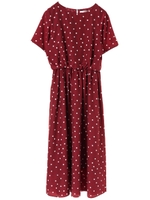 ・LHELBIE ドットブラウジングワンピース/ボルドー