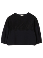 ・ミニ裏毛レース使いプルオーバー/ネイビー