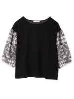 ・袖刺繍カットプルオーバー/ブラック