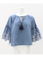 【ANAP】ソフトデニムアイレット刺繍ブラウス/サックスブルー(020)
