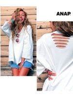 【ANAP】ダメージスウェットプルオーバートップス/オフホワイト(002)