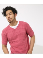 【AZUL BY MOUSSY】チマヨコットン硫化染半袖Vネックプルオーバー/L/RED