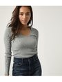【AZUL BY MOUSSY】リブVネックニットプルオーバー/T.GRY