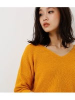 【AZUL BY MOUSSY】ワッフル編み7分袖Vネックニットプルオーバー/YEL