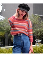 【CHILLE】マルチボーダー2WAYニットトップス/ピンク(008)