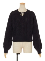 【F&A】フロントリボンケーブルニットプルオーバー/NAVY