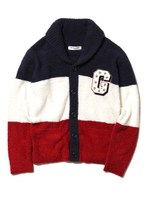 【GELATO PIQUE HOMME】'ベビモコ'3ボーダーサガラ刺繍ショールカーディガン/TRICOL