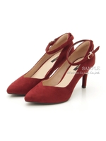 【REZOY】リングヒールかかとインパット付Vカットパンプス/ワインスエード