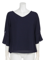 【Rew de Rew】袖刺繍ブラウス（8R13-08040）/ネイビー