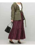 【WEB限定】フラワープリントティアードマキシスカート/ボルドー