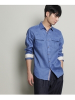 【ノルマンディーリネン】長袖シャツ/ブルー(092)