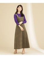 細コールフレアジャンパースカート/カーキ