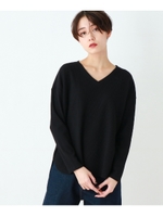 【洗える/裏起毛】ワッフルVネックプルオーバー/ブラック(019)