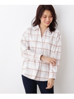 【洗える】BIGネルチェックスキッパーシャツ/ライトベージュ(251)