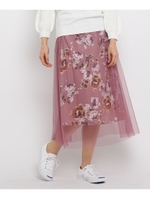 【洗える】【ウエストゴム】フラワーチュールスカート/ベビーピンク(171)