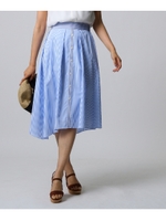 【洗える】アシメストライプスカート/ライトブルー(691)