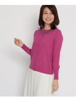 【洗える】シャインビーズカーディガン/ラズベリーピンク(173)