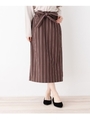 【洗える】ストライプナローロングスカート/ブラウン(342)