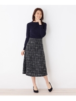 【洗える】ツイードドッキングフレアワンピ/チャコールグレー(414)