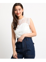 【洗える】ハイネックレースインプルオーバー/オフホワイト(003)