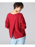 【洗える】バックデザインVネックニット/レッド(062)