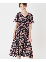 【洗える】ミュルーズフラワーワンピース/ネイビー(193)