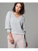 【洗える】ラスタモール裾ベルトニットプルオーバー/ライトグレー(011)