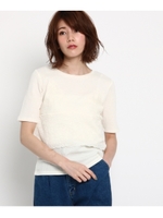 【洗える】レースビスチェ風ワッフルTシャツ/オフホワイト(003)