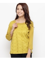 【洗える】透かしレース プルオーバー/イエロー(032)