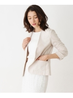 ◆【洗える・ネイビー、42(LL)サイズWEB限定】シルキーポンチノーカラージャケット/ライトグレー(011)