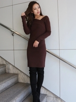 アシンメトリーニットタイトワンピース/ブラウン