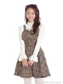 オーバーオールチェックフレアスカート/ブラウン