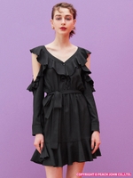 オープンショルダーフリルワンピ/ブラック