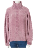 オフタートルケーブルモールニット/ラベンダー