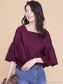 ギャザースリーブタイプライターブラウス/ヴァイオレット
