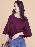 ギャザースリーブタイプライターブラウス/ヴァイオレット