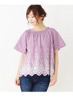 ギンガムスカラップ刺繍シャツ/ロイヤルパープル(282)
