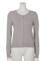 クルーネックパールビジューニットカーディガン/ライトグレー