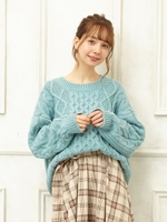 ケーブルクルーNニット/ミントグリーン