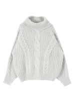 ケーブル編みタートルニット/ライトグレー