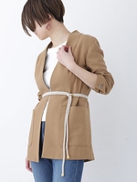 コードベルト付ノーカラージャケット/ベージュ