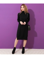 サイドスリット入りタートルニットワンピース/ブラック(027)