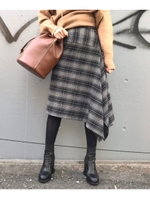 サイドラッフルチェックスカート/ブラック(219)