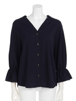 サテンジョーゼット両Vバー釦ブラウス/オレンジ