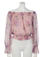 シアーFlowerオフショルシフォンTOP/PNK