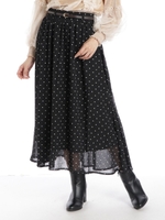 シフォン水玉柄フレアスカート/クロ
