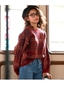 ジャガードチェック柄ニットトップス/レッド(025)