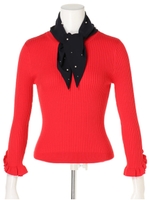 スカーフ付き前後２ＷＡＹリブニット/レッド