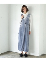ストライプベロアオールインワン/ブルー(019)
